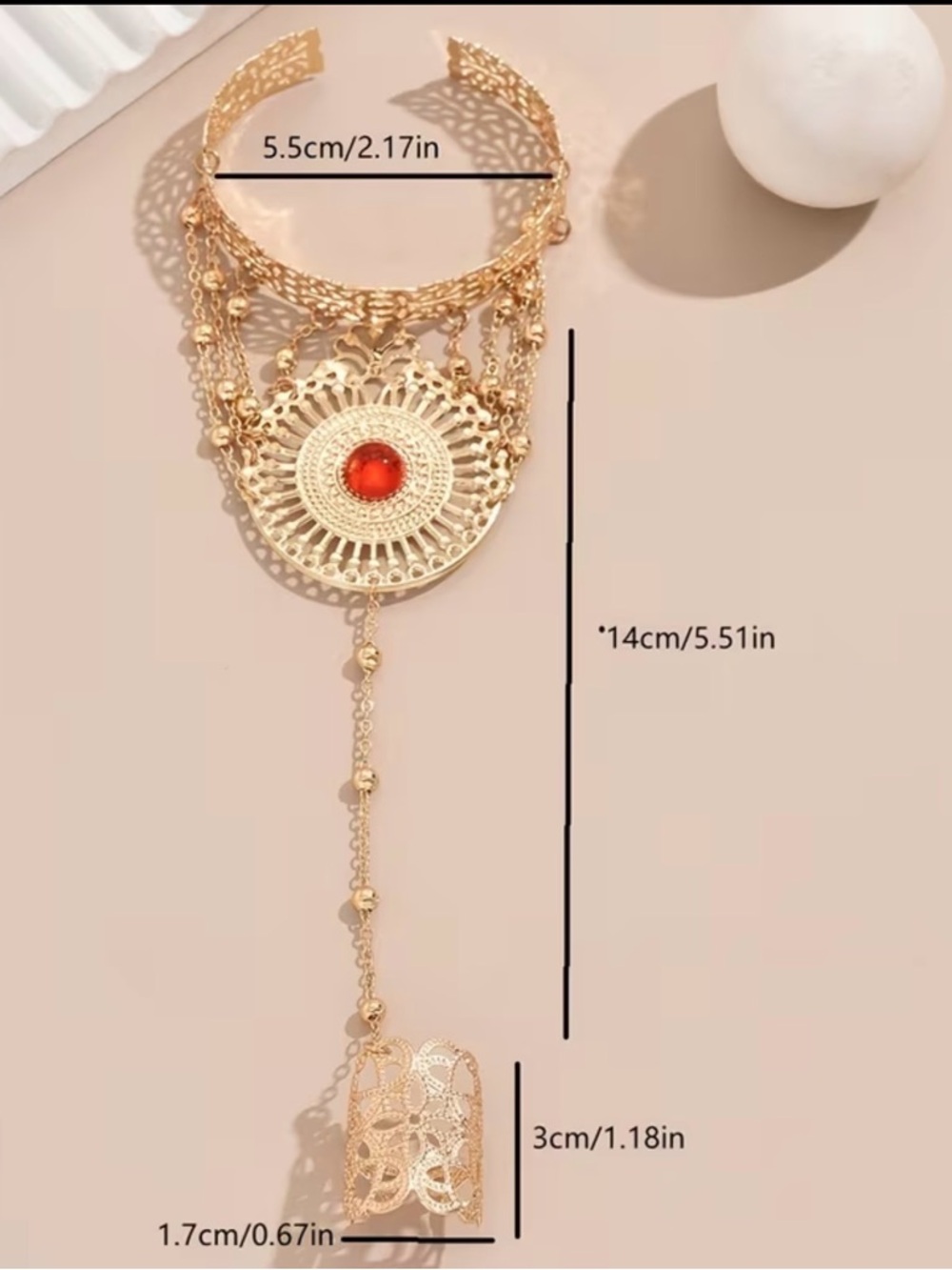 💎 HOST Pick💎 Golden Filigree Hand Chain Bracelet with Red Gem 💎 - Picture 5 of 6